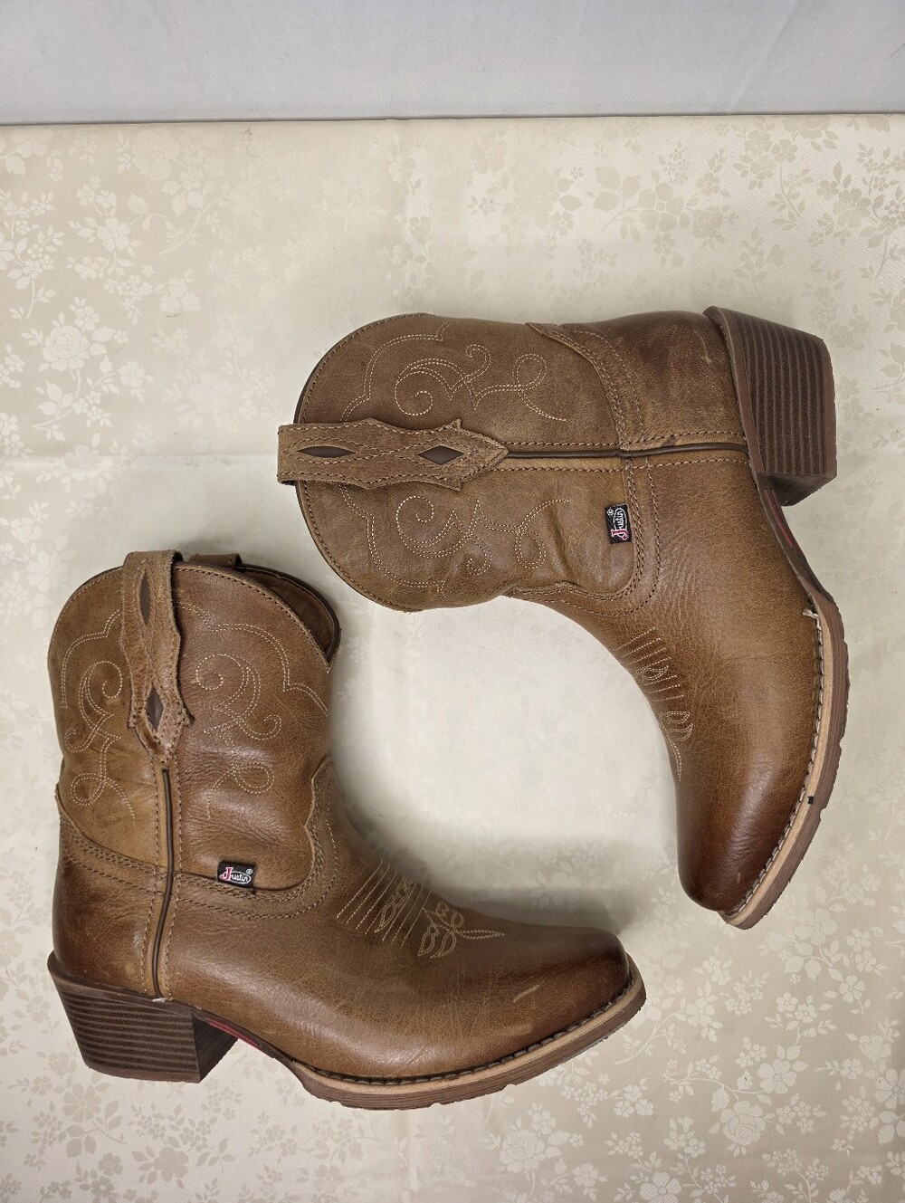 Justin Gypsy Chellie Tan Buffalo Leather Western Cowboy Boots GY9510 Size 10B